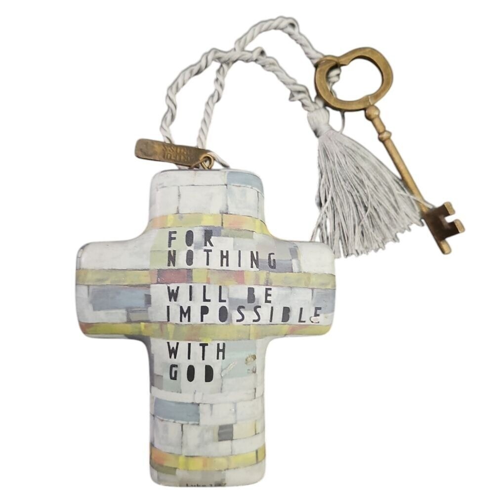 Inspirational Cross Ornament with‎ Key Charm 'For Nothing Will Be Impossible'